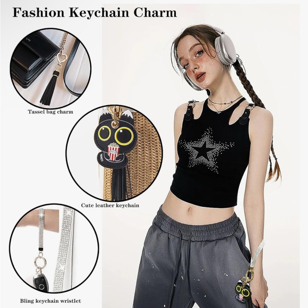 Bag Charm Cat 🐈⬛ Black and Gold Key Wristlet and Bag Charm Accessories - Picture 3 of 4